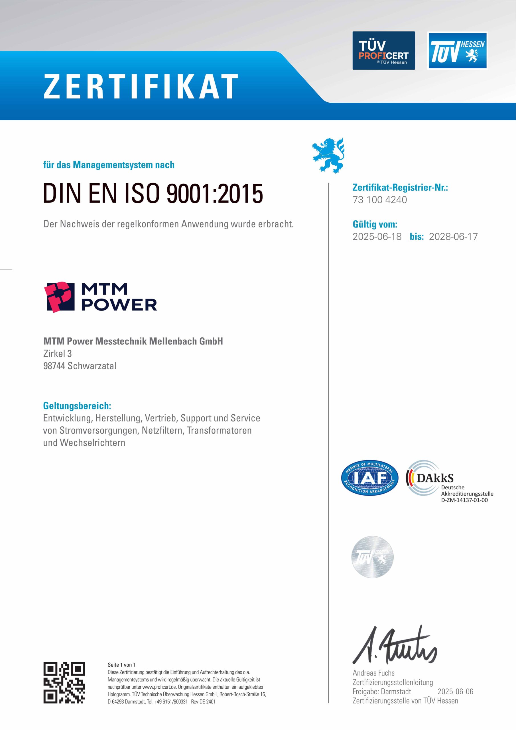 Zertifikat ISO 9001:2015